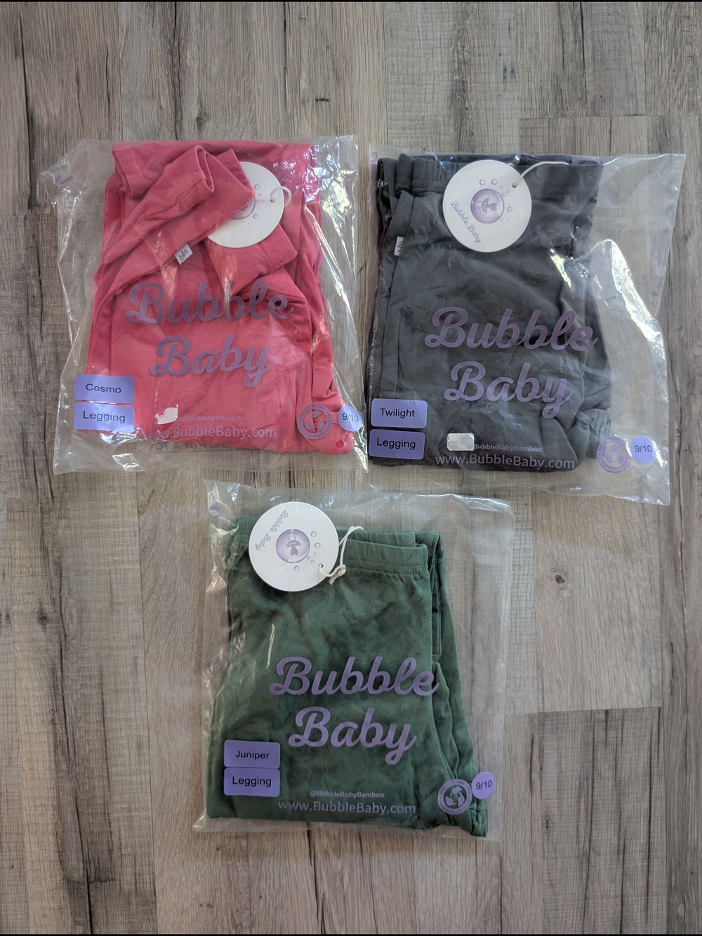 NEW Bubble Baby Bamboo Leggings Bundle Pink, Gray, Green, 9/10Y (V9)